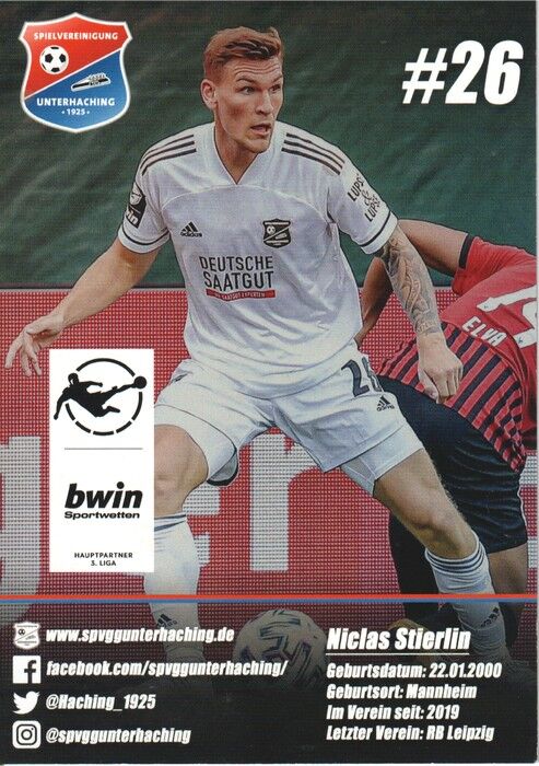 Autogramm Fussball | SpVgg Unterhaching | 2020 | Niclas STIERLIN