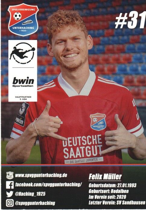 Autogramm Fussball | SpVgg Unterhaching | 2020 | Felix MÜLLER