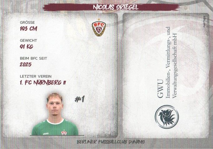 Autogramm Fussball | BFC Dynamo Berlin | 2025 | Nicolas ORTEGEL