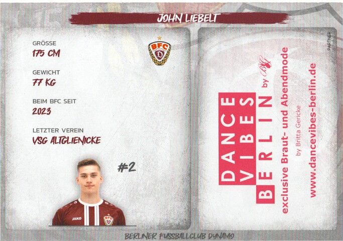 Autogramm Fussball | BFC Dynamo Berlin | 2025 | John LIEBELT