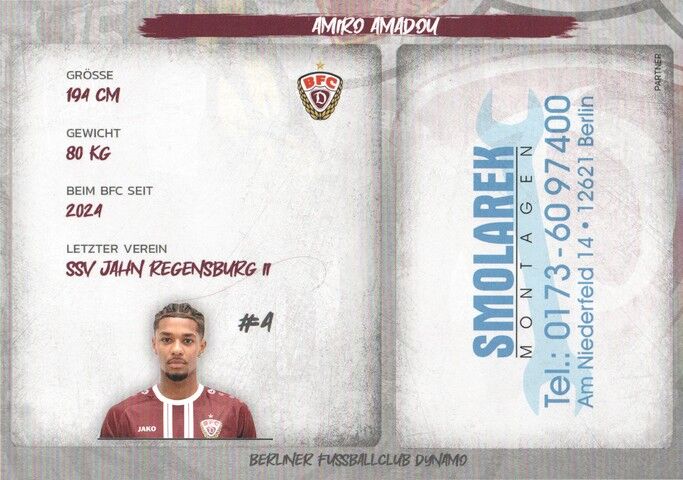 Autogramm Fussball | BFC Dynamo Berlin | 2025 | Amiro AMADOU