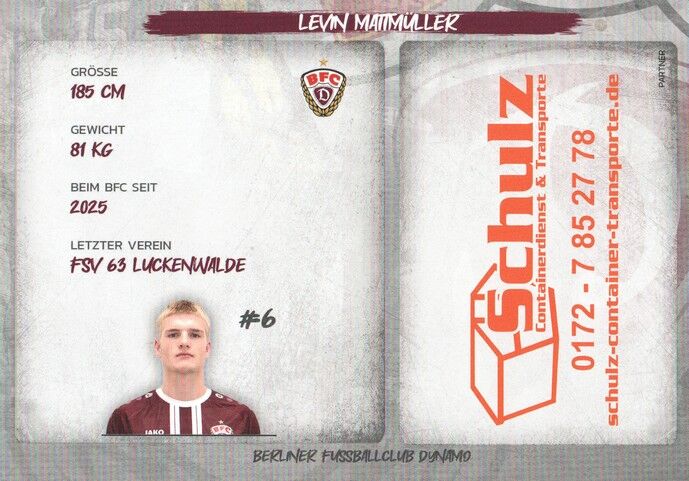 Autogramm Fussball | BFC Dynamo Berlin | 2025 | Levin MATTMÜLLER