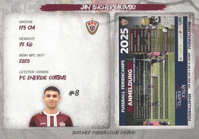 Autogramm Fussball | BFC Dynamo Berlin | 2025 | Jan SHCHERBAKOVSKI