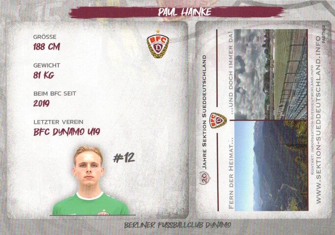 Autogramm Fussball | BFC Dynamo Berlin | 2025 | Paul HAINKE
