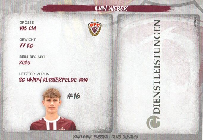 Autogramm Fussball | BFC Dynamo Berlin | 2025 | Ilian WEBER