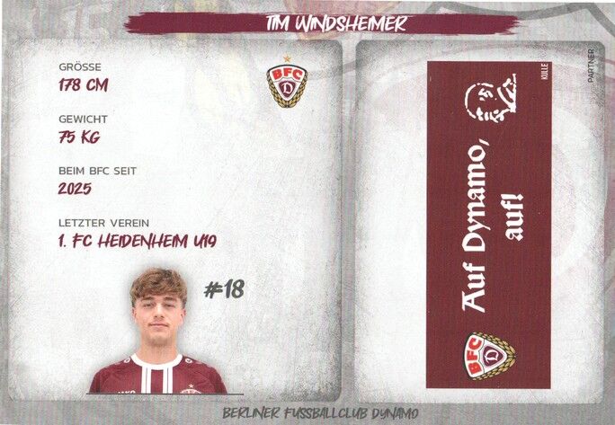 Autogramm Fussball | BFC Dynamo Berlin | 2025 | Tim WINDSHEIMER