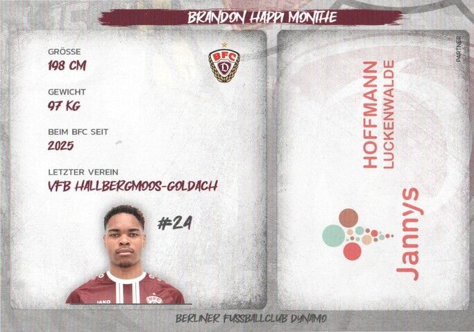 Autogramm Fussball | BFC Dynamo Berlin | 2025 | Brandon HAPPI MONTHE