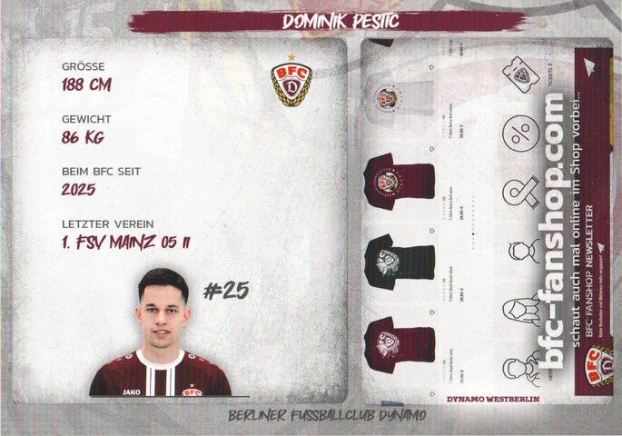 Autogramm Fussball | BFC Dynamo Berlin | 2025 | Dominik PESTIC