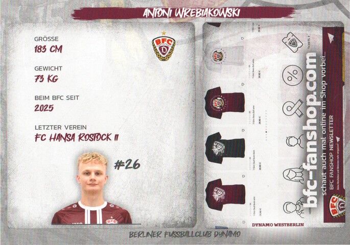 Autogramm Fussball | BFC Dynamo Berlin | 2025 | Antoni WREBIAKOWSKI