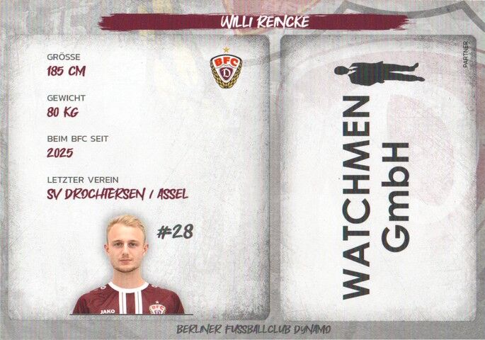 Autogramm Fussball | BFC Dynamo Berlin | 2025 | Willi REINCKE