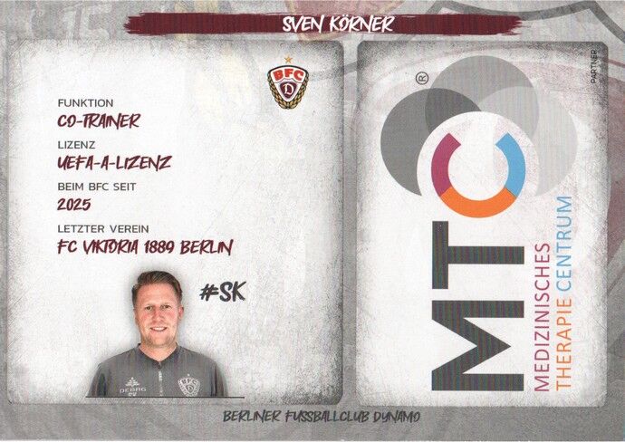 Autogramm Fussball | BFC Dynamo Berlin | 2025 | Sven KÖRNER