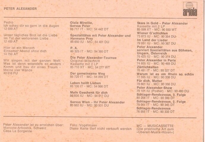 Autogramm Schlager | Peter ALEXANDER | 1973 "Pedro" (Portrait Color Ariola)