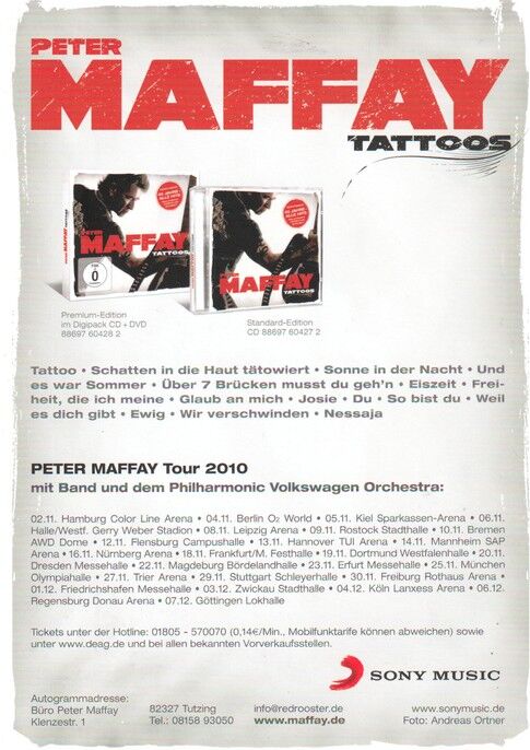 Autogramm Rock | Peter MAFFAY | 2010 "Tattoos" (Portrait Color Sony)