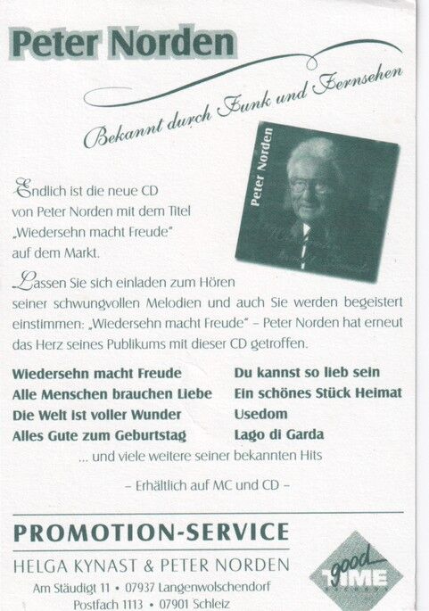 Autogramm Schlager | Peter NORDEN | 1990er "Wiedersehen Macht Freude" (Portrait Color)