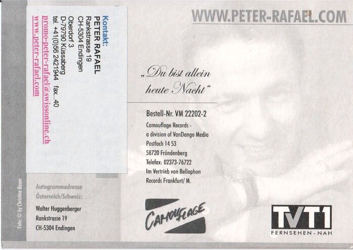 Autogramm Schlager | Peter RAFAEL | 2001 "Du Bist Allein" (Portrait Color TVT1)
