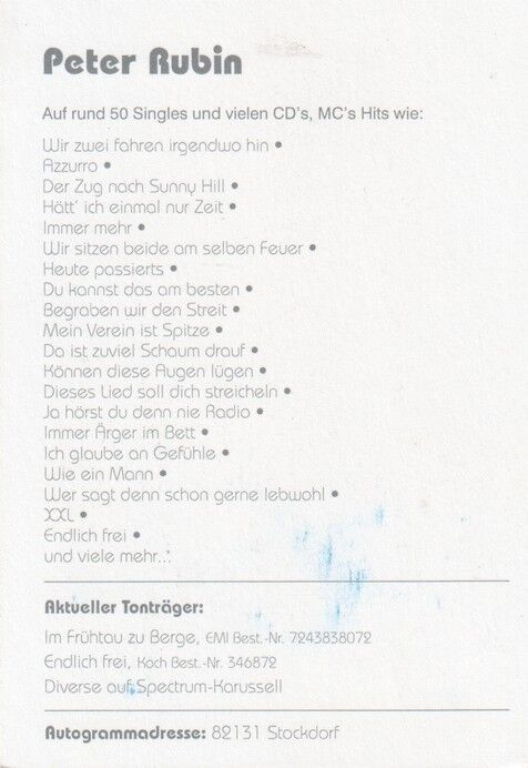 Autogramm Schlager | Peter RUBIN | 1990er (Portrait Color Mister XXL)