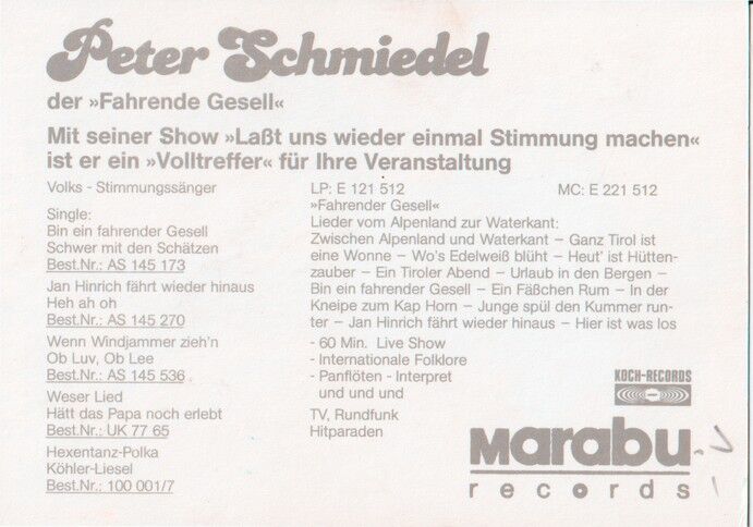 Autogramm Schlager | Peter SCHMIEDEL | 1980er (Portrait Color Koch)
