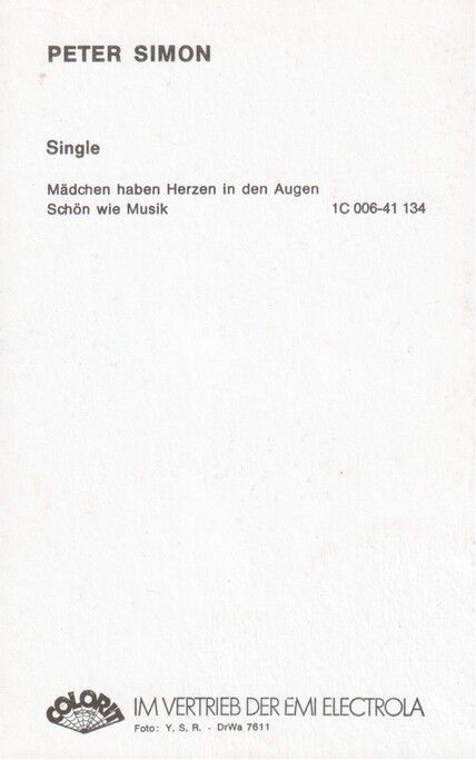 Autogramm Schlager | Peter SIMON | 1978 "Mädchen Haben Herzen" (Portrait Color EMI)