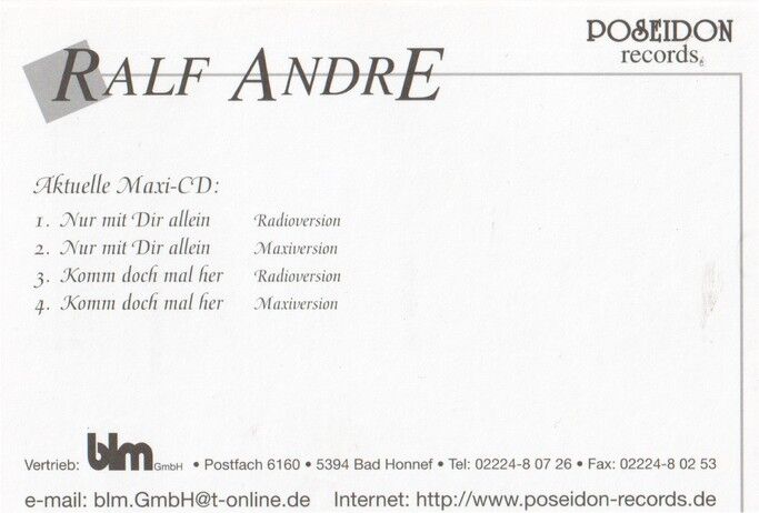 Autogramm Schlager | Ralf ANDRE | 1999 "Nur Mit Dir Allein" (Portrait Color Poseidon)