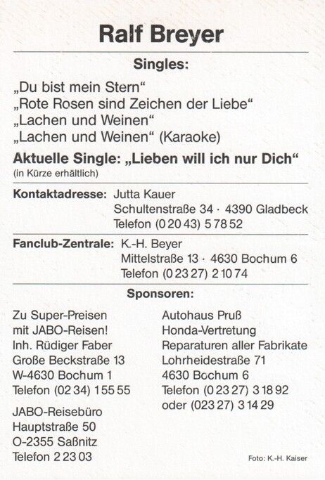 Autogramm Schlager | Ralf BREYER | 1990er "Lieben Will Ich" (Portrait Color)
