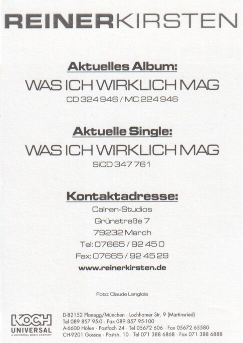 Autogramm Schlager | Reiner KIRSTEN | 2002 "Was Ich Wirklich Mag" (Portrait Color Koch)
