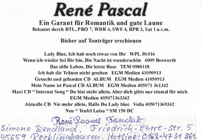 Autogramm Schlager | Rene PASCAL | 2000er (Portrait Color)