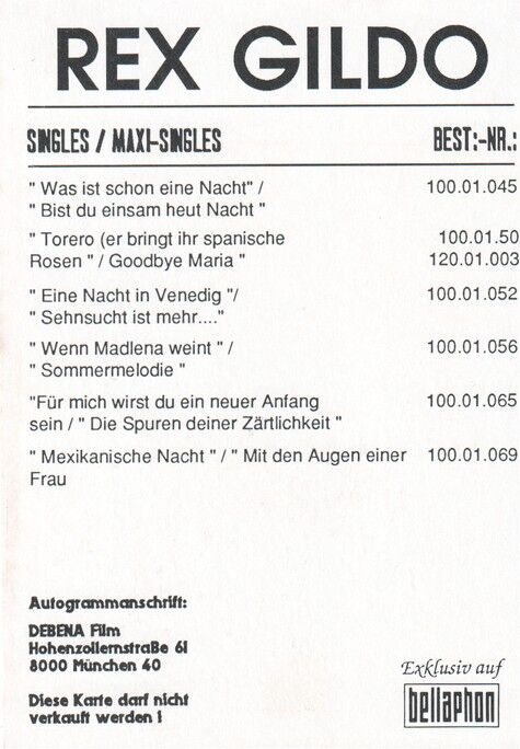 Autogramm Schlager | Rex GILDO | 1989 "Mexikanische Nacht" (Portrait Color Bellaphon)