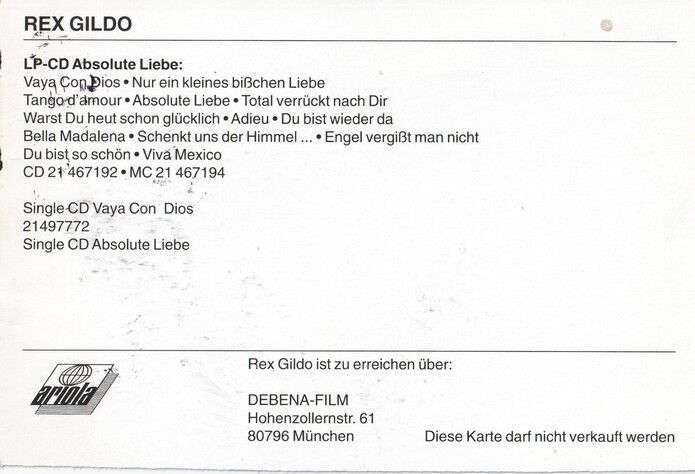 Autogramm Schlager | Rex GILDO | 1997 "Absolute Liebe" (Portrait Color Ariola)