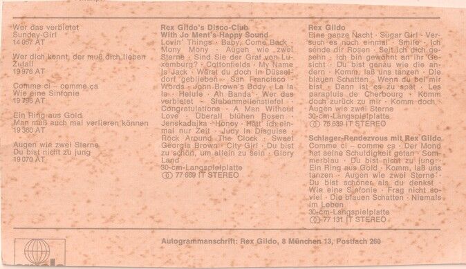 Autogramm Schlager | Rex GILDO | 1967 "Wer Das Verbietet" (Portrait Color Ariola) _