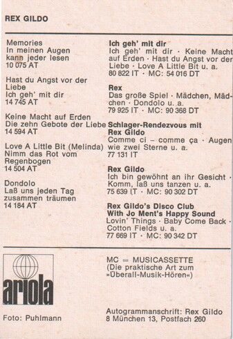 Autogramm Schlager | Rex GILDO | 1971 "Memories" (Portrait Color Ariola)