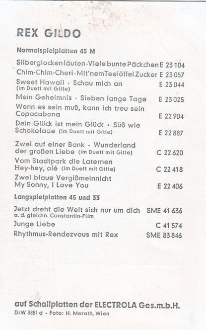 Autogramm Schlager | Rex GILDO | 1965 "Silberglocken Läuten" (Portrait SW Electrola) 2