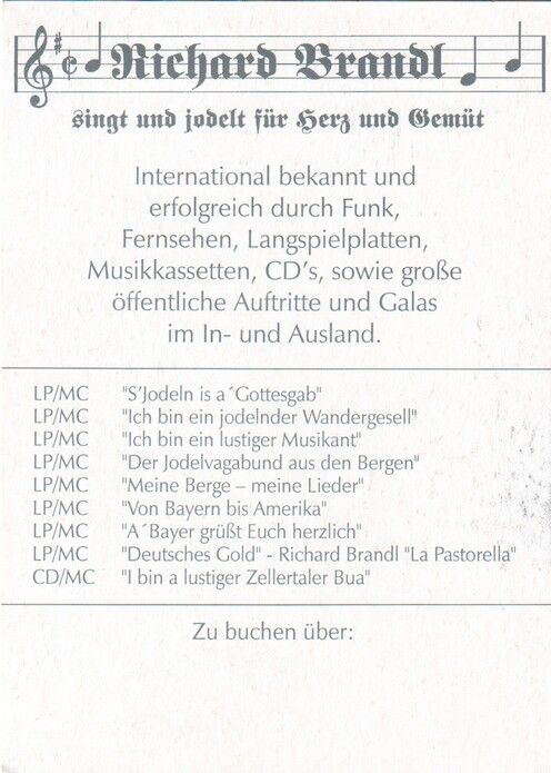 Autogramm Volksmusik | Richard BRANDL | 1990er (Portrait Color Diskografie)