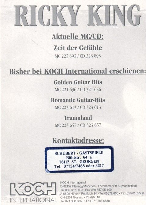Autogramm Rock | Ricky KING | 1997 "Zeit Der Gefühle" (Portrait Color Koch)