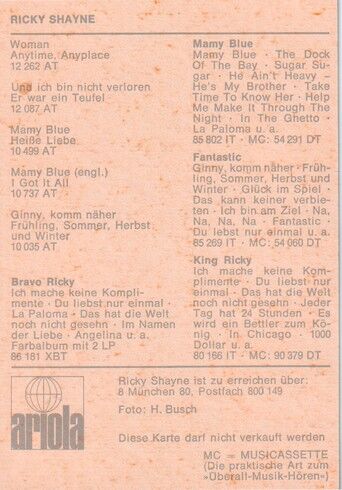 Autogramm Schlager | Ricky SHAYNE | 1972 "Bravo Ricky" (Portrait SW Ariola)
