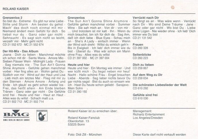 Autogramm Schlager | Roland KAISER | 1998 "Grenzenlos 2" (Portrait Color BMG)