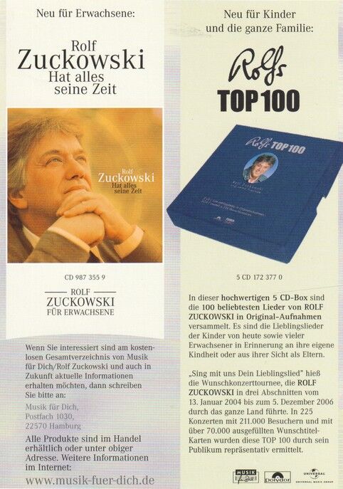 Autogramm Kindermusik | Rolf ZUCKOWSKI | 2007 "Rolfs Top 100" (Portrait Color)