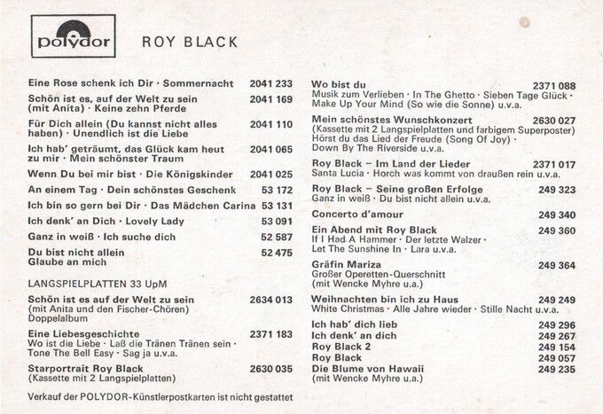 Autogramm Schlager | Roy BLACK | 1972 "Eine Rose" (Portrait Color Polydor)