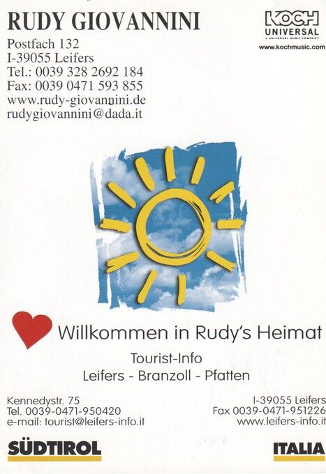 Autogramm Volksmusik | Rudy GIOVANNINI | 2000er (Portrait Color Koch) Heimat