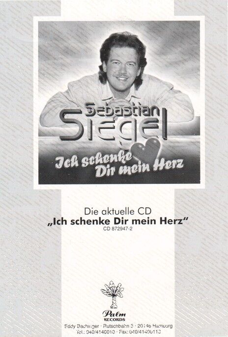 Autogramm Schlager | Sebastian SIEGEL | 2001 "Mein Herz" (Portrait Color Palm)