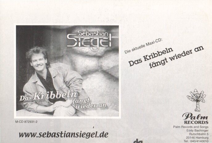 Autogramm Schlager | Sebastian SIEGEL | 2000 "Das Kribbeln" (Portrait Color Palm)