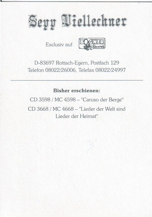 Autogramm Volksmusik | Sepp VIELLECHNER | 1994 "Lieder Der Welt" (Portrait Color Bogner)