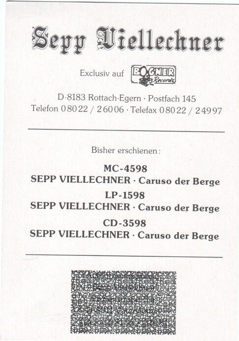 Autogramm Volksmusik | Sepp VIELLECHNER | 1991 "Caruso Der Berge" (Portrait Color Bogner)
