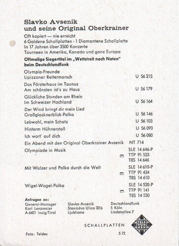 Autogramm Volksmusik | Slavko AVSENIK | 1972 "Olympia-Freunde" (Portrait Color Telefunken)