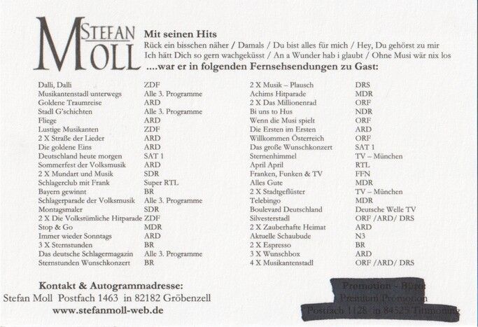 Autogramm Schlager | Stefan MOLL | 1990er (Portrait Color Premium)