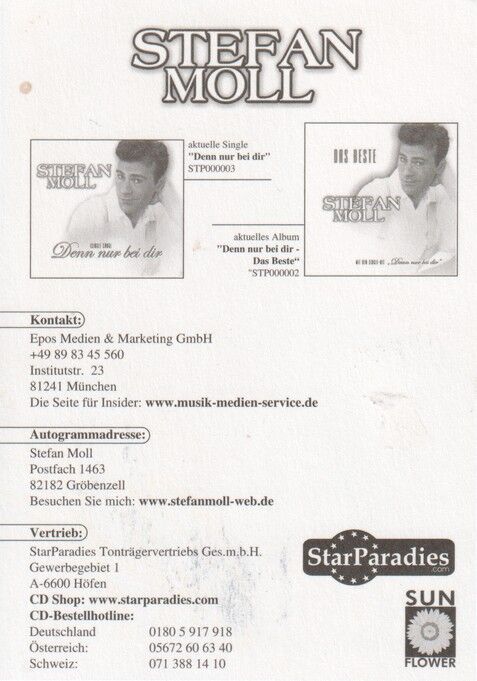 Autogramm Schlager | Stefan MOLL | 2003 "Denn Nur Bei Dir" (Portrait Color Sunflower)