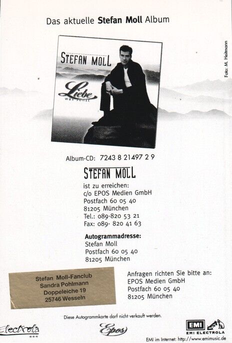Autogramm Schlager | Stefan MOLL | 1997 "Liebe Was Sonst" (Portrait Color EMI)