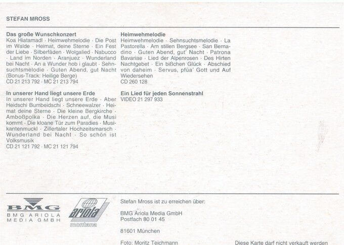 Autogramm Volksmusik | Stefan MROSS | 1994 "Wunschkonzert" (Portrait Color BMG)