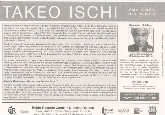 Autogramm Volksmusik | Takeo ISCHI | 2003 "Import-Hit Japan" (Portrait Color Rubin)