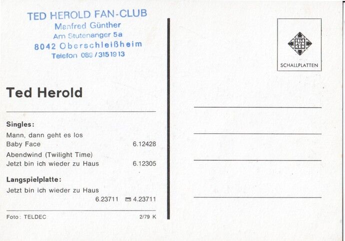 Autogramm Schlager | Ted HEROLD | 1979 "Wieder Zu Haus" (Portrait Color Telefunken)