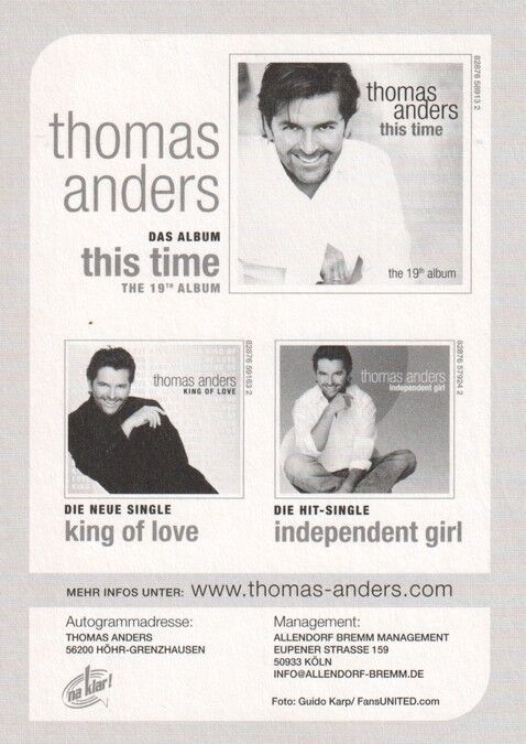 Autogramm Pop | Thomas ANDERS | 2004 "This Time" (Portrait Color)